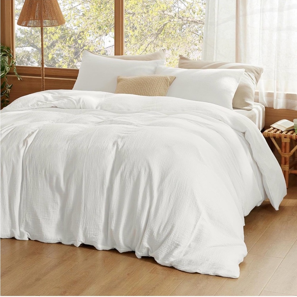 NIP Bedsure 100% Muslin Cotton Duvet Cover,Queen,White,Breathable,Lightweight - Picture 2 of 12